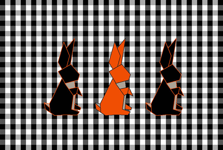 Tapis chambre enfant origami lapin orange et noir