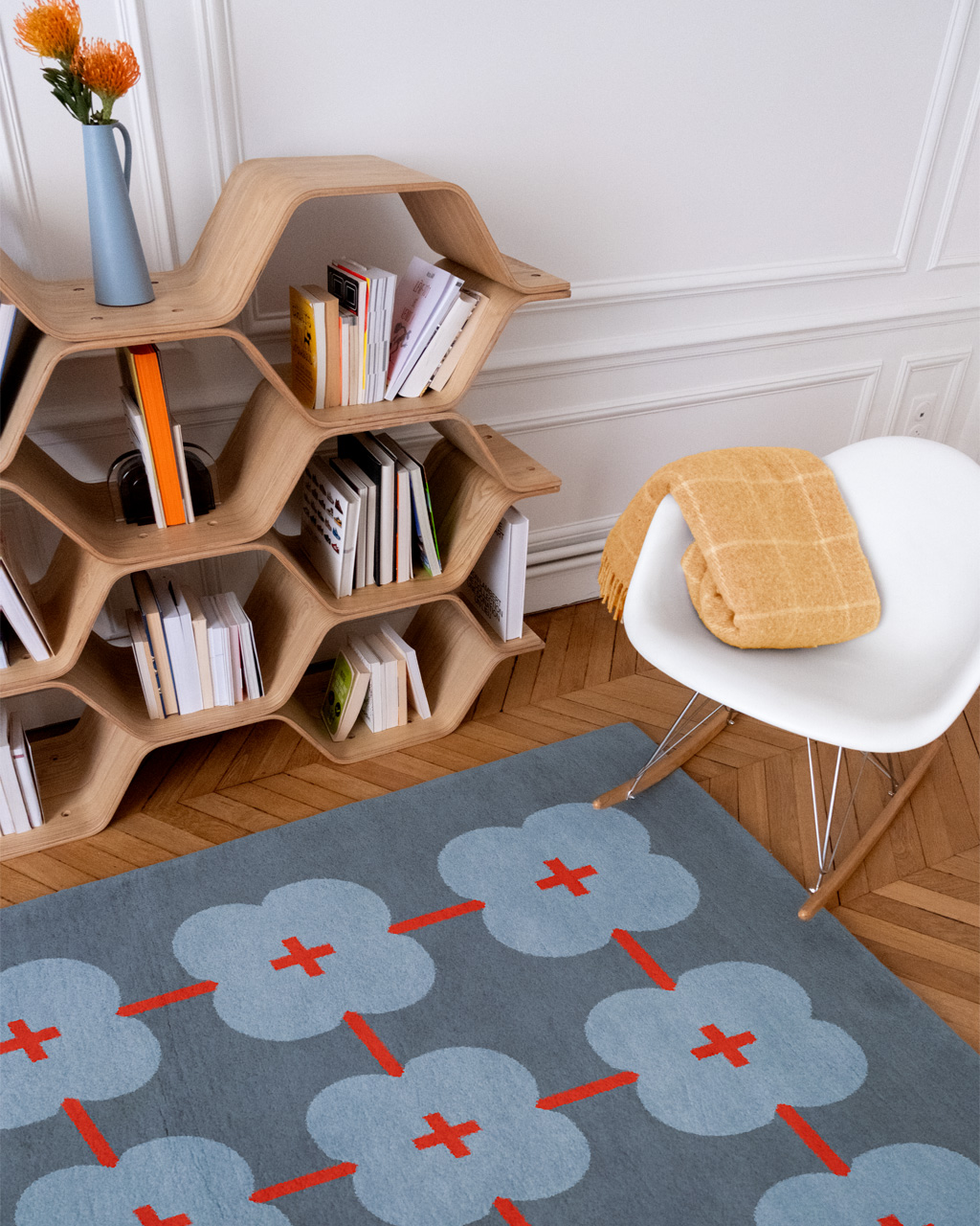 Tapis de salon Delphine sur mesure – vue d’ensemble (création Camille Techer)